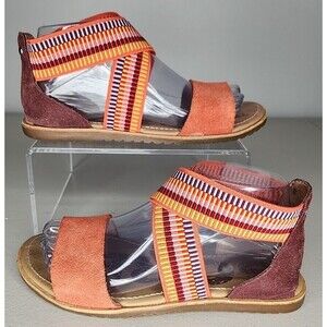 SOREL Ella Orange Fall Multicolor Strappy Sandals Crisscross Womens Size 7 EU 38
